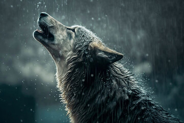 wolf animal in the rain, generative ai