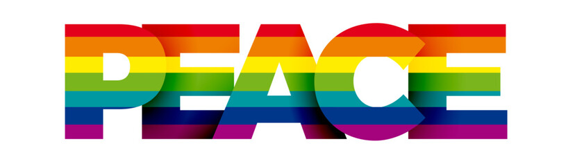 Wall Mural - the word peace. vector banner and logo with rainbow text and peace flag