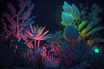 Poster - A Neon Garden of Botanical Revelations Generative AI