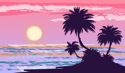 Wall Mural - beach scene vector illustration