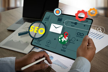 Poster - Search Engine SEO startup project man Searching information SEO performance