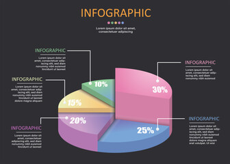 Poster - a circular infographic with 5 sections showing height and percentage percentages in beautiful colors
