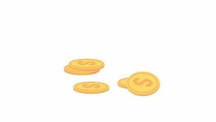 Poster - Animated scattered gold coins. Flat cartoon style icon 4K video footage. Saving money. Financial security color isolated objects animation on white background with alpha channel transparency
