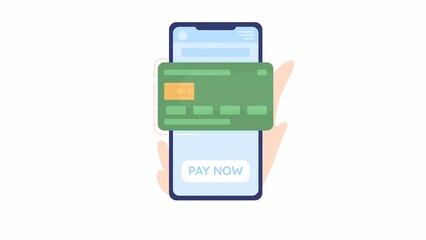 Poster - Animated pay with credit card online. Contactless payment. Purchasing digitally. 2D cartoon flat object 4K video footage on white with alpha channel transparency. Concept animation for web design