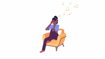 Aufkleber - animated happy girl in headphones. listening to music in comfortable armchair. flat character animat