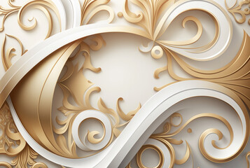 Abstract White and gold background with Arabic ornaments. Generative ai.
