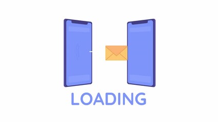 Poster - Animated message delivery loader. Forwarding, redirecting texts. 4K video footage with alpha channel transparency. Color cartoon style loading animation with objects for download, upload process