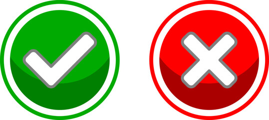 Poster - yes and no or right and wrong or approved and declined icons with check mark and x signs with 3d sha