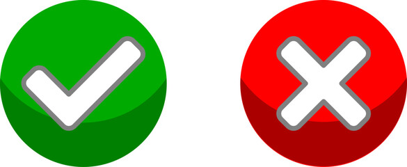 Poster - yes and no or right and wrong or approved and declined icons with check mark and x signs with 3d sha