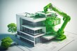 © David - A robotic arm with a 3d printer in the construction of a futuristic building. Concept: 3d printed building, the future of the construction. Generative ai