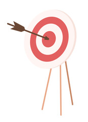 Poster - Round bullseye target with arrow semi flat color vector object. Shooting aim. Editable element. Full sized icon on white. Simple cartoon style spot illustration for web graphic design and animation