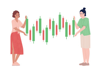 Poster - investors holding candlestick charts flat concept vector spot illustration. editable 2d cartoon char