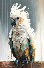 Cockatoo, Parrot Portrait, Acrylic. Generative AI.