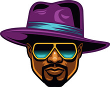 Pimp Head In Purple Hat And Gold Glasses Isolated