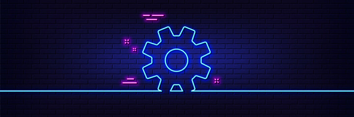 Aufkleber - neon light glow effect. cogwheel line icon. service sign. transmission rotation mechanism symbol. 3d