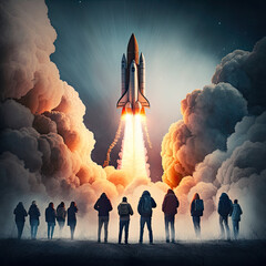 Wall Mural - Blast Off into the Future with the Rocket and its Crew created using generative ai