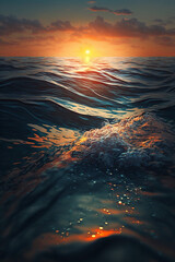 Wall Mural - sunset view from the ocean surface generative ai