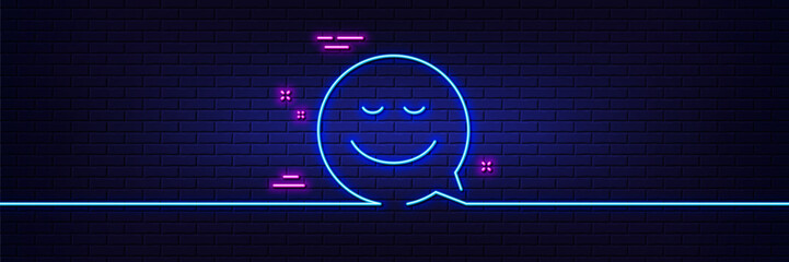 Poster - neon light glow effect. comic speech bubble with smile line icon. chat emotion sign. 3d line neon gl