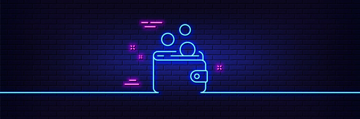 Poster - neon light glow effect. wallet money line icon. cash coins sign. business income symbol. 3d line neo