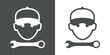 © teracreonte - Símbolo servicio técnico. Icono de manitas con silueta de cabeza de hombre con gorra de béisbol y herramienta llave