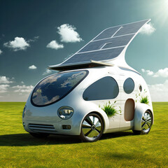 Wall Mural - futuristic electric car with solar panels. generative ai