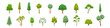 Green trees set. Forest trees.