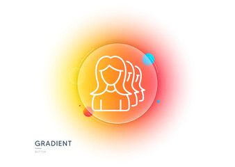 Poster - group of women line icon. gradient blur button with glassmorphism. human communication symbol. teamw