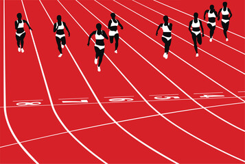 Wall Mural - female sprint running on track stadium black silhouette