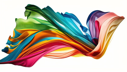 Abstract flying colorful fabric on white background isolated. Fabric Cloth Flowing Wind, Textile Wave Flying In Motion. AI Generated 
