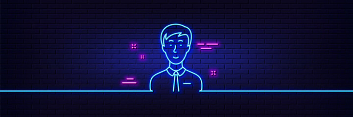 Poster - neon light glow effect. man line icon. user or businessman person sign. male silhouette symbol. 3d l