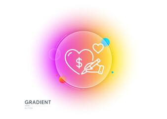 Poster - donation organization line icon. gradient blur button with glassmorphism. volunteer care sign. healt