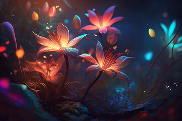 Wall Mural - fantasy field with colorful flowers close up