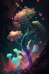 Wall Mural - magical tree in fantasy world close up