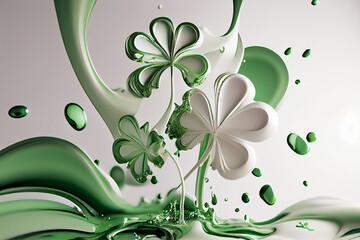 Aufkleber - Beautiful photo clover shamrocks splashed in bright paint, contemporary  background. Generative AI technology.