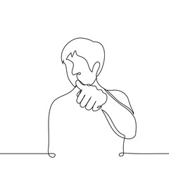 Poster - man pokes index finger at viewer - one line drawing vector. concept accusation, single out someone, point out