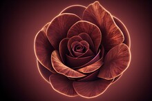 A Black Rose With A Brown Center On A Black Background With A Brown Stem And A Brown Center On The End Of The Stem And A Brown Stem.  Generative Ai