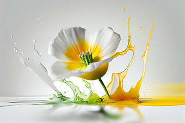 Poster - Beautiful photo buttercup splashed in bright paint, contemporary  background. Generative AI technology.
