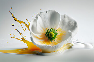 Poster - Beautiful photo buttercup splashed in bright paint, contemporary  background. Generative AI technology.