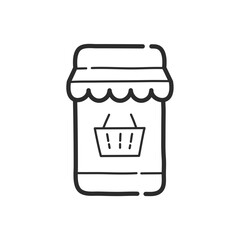 Poster - Smartphone with shopping cart on the screen. Hand drawing design style. Vector.