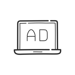 Fototapete - Advertise on laptop screen. Ads icon. Hand drawing design style. Vector.