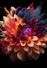 Aufkleber - Beautiful photo chrysanthemum splashed in bright paint, contemporary  background. Generative AI technology.
