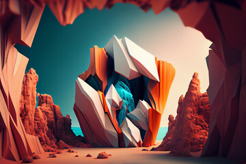 Poster - Beautiful abstract surreal geometric cave concept, contemporary colors and mood social background. Generative AI technology.