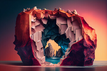 Poster - Beautiful abstract surreal geometric cave concept, contemporary colors and mood social background. Generative AI technology.