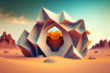 Poster - Beautiful abstract surreal geometric cave concept, contemporary colors and mood social background. Generative AI technology.
