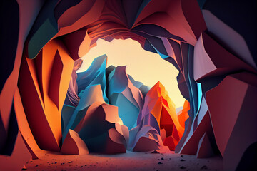 Poster - Beautiful abstract surreal geometric cave concept, contemporary colors and mood social background. Generative AI technology.