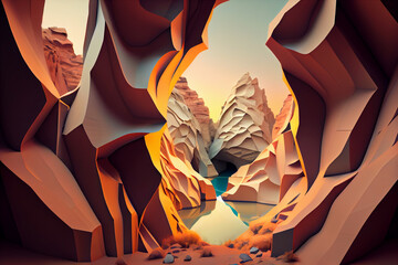 Poster - Beautiful abstract surreal geometric canyon concept, contemporary colors and mood social background. Generative AI technology