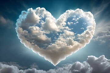 Wall Mural - Heart cloud concept love background, AI generated