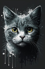 Funny cute grey and white cat. Generative AI.