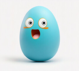 Wall Mural - Blue Funny easter egg with emotion, isolated on white, AI generated