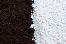 Soil And Perlite For Plants. Neutral Material Of Volcanic Origin